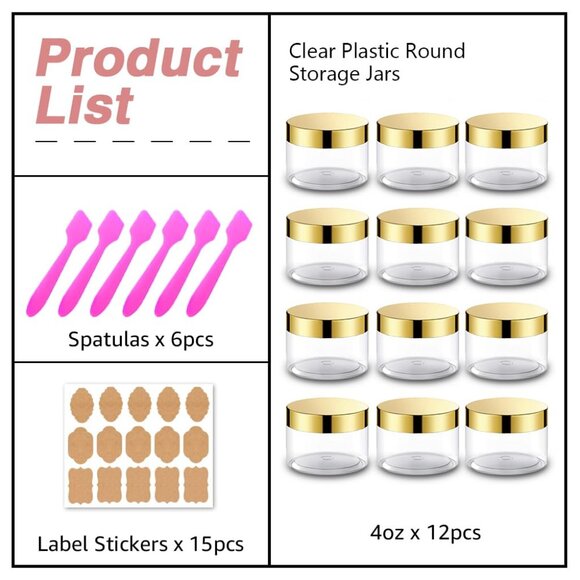 12 Pack 4 oz Plastic Cosmetic Containers With Rose Gold Lids Refillable Clear Em - Picture 4 of 7